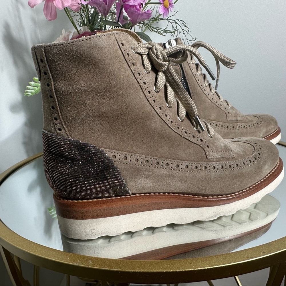 The Office of Angela Scott Mr. Harrison Neutral Lace Up Suede Boots Size 37.5 - Picture 9 of 17